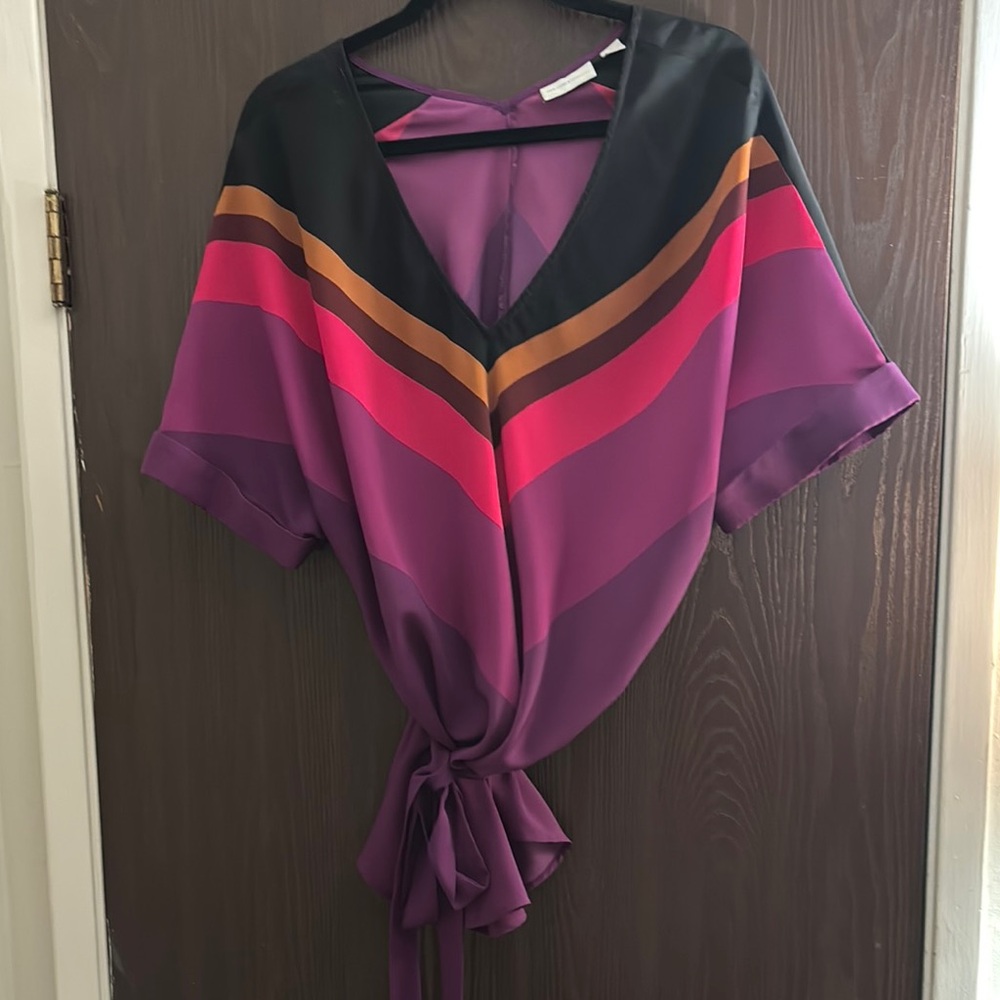New York & Company Purple Tie Front Blouse